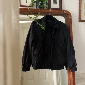 Oak and Fort Black Bomber Jacket with Slanted Pockets